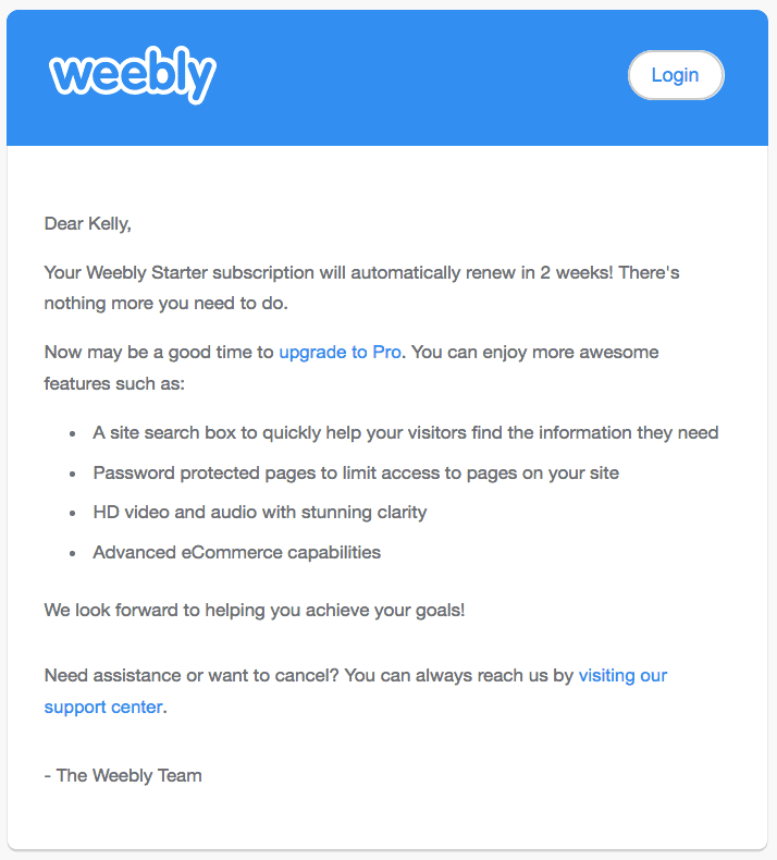 Example to Weebly email marketing.
