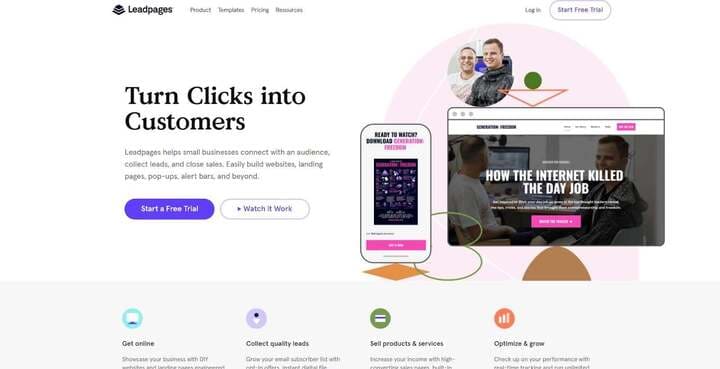 landing pages tools screen shot from Leadpages
