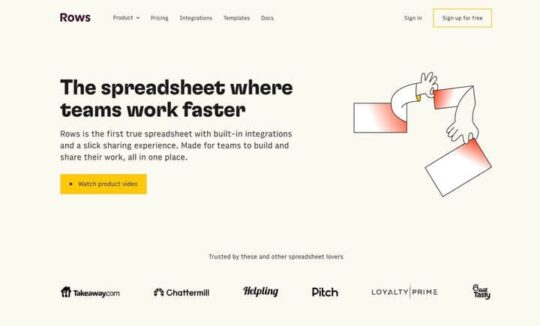 Screen shot of rows.com website.