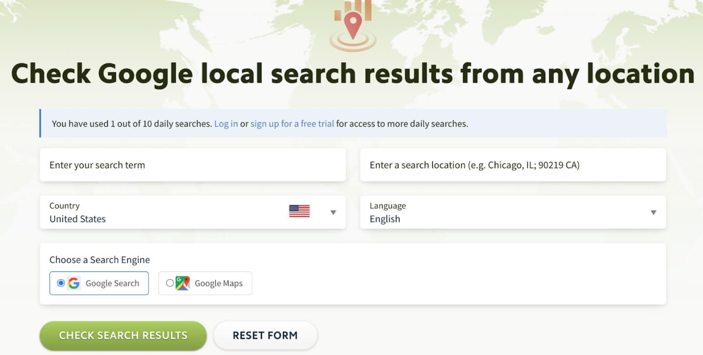 small business seo strategy using google local search results from any location.