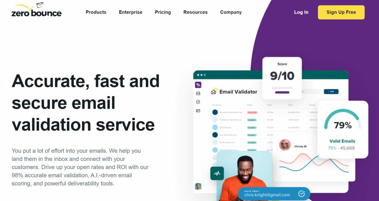 zerobounce email validation tools, image of the home page.