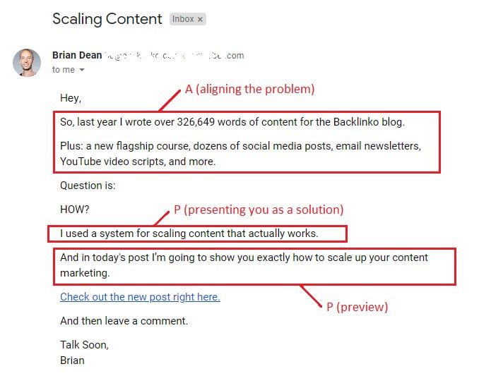marketing email layout from Brian Dean.