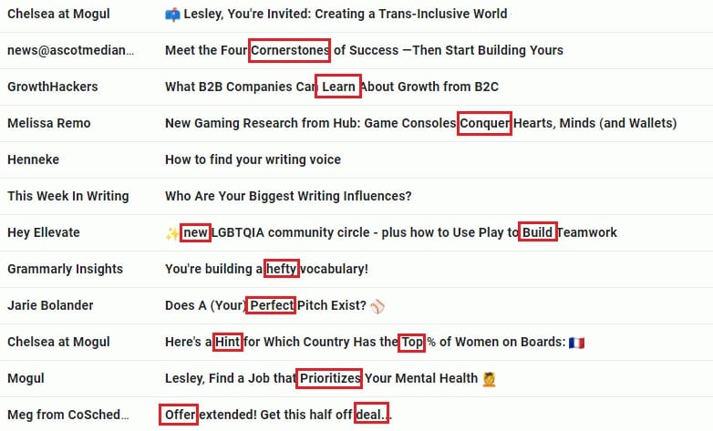 examples of power words used in an email.