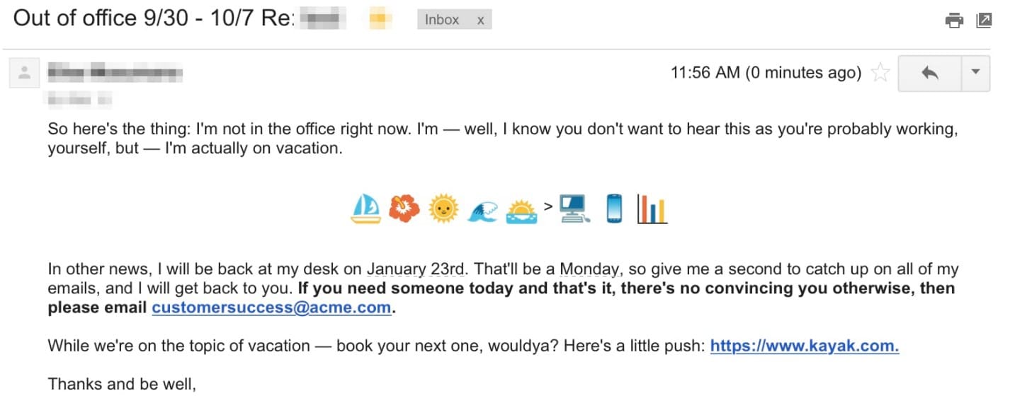 email management strategy example of an email of a manager not in office and providing an auto response to the customer.