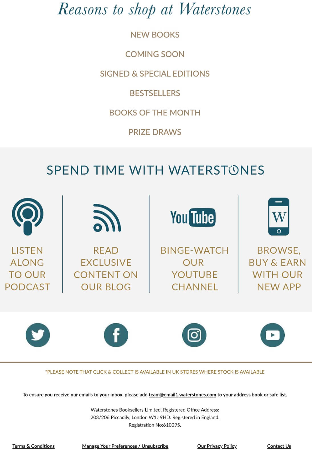 call to action marketing ad stating a Reason to shop at Waterstones. 