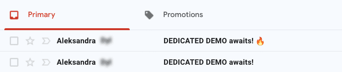 Screenshot of email inbox showing two versions of the same email, one with emoji and one without.
