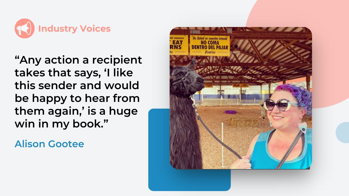 Email marketing expert Alison Gootee is shown with a llama.