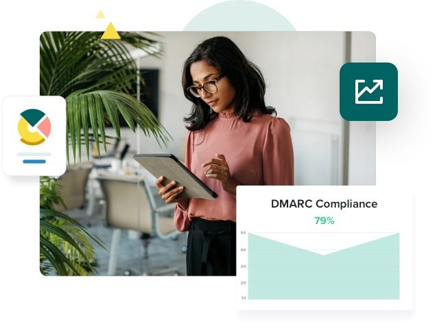 young woman checking tablet to find a dmarc email authentication tool as part of her email marketing toolkit