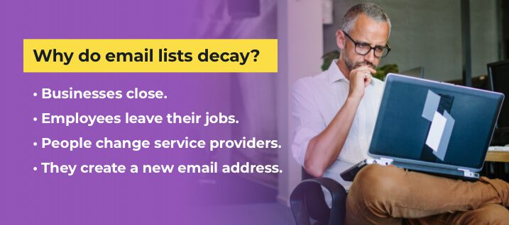 man sitting at computer learning to use email marketer tools to fight email list decay and improve roi