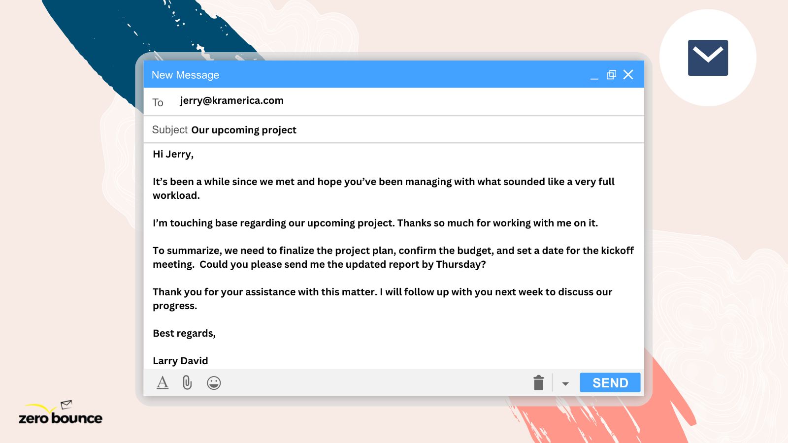 Screenshot of professional email with great email ending.