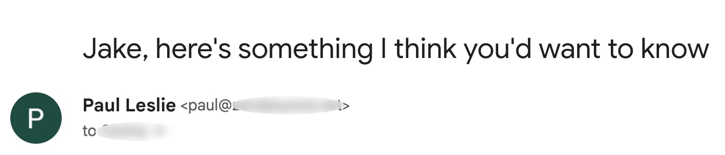 Screenshot of compelling subject line for a sales email.