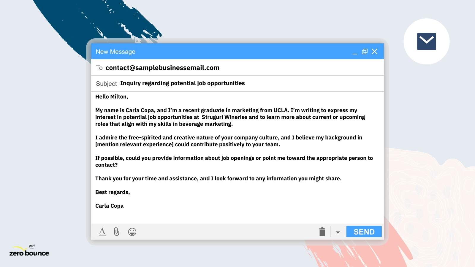 Screenshot of an email inquiring about a job opportunity.