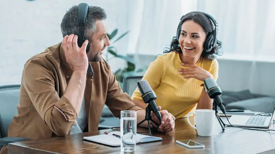 Podcasters talk after connecting through podcast guest email template.