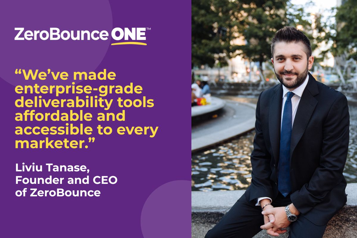 ZeroBounce founder and CEO Liviu Tanase pictured smiling along with quote referring to ZeroBounce's new subscription model, ZeroBounce ONE