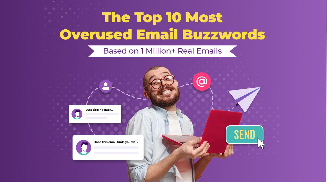 man smiling featured holding a laptop to illustrate ZeroBounce's study on the most overused email buzzwords